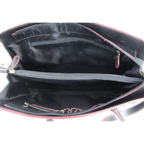 LODIS BLACK RED TRIM GENUINE LEATHER LAPTOP BUSINESS TOTE ORGANIZER SHOULDER BAG - Picture 10 of 16